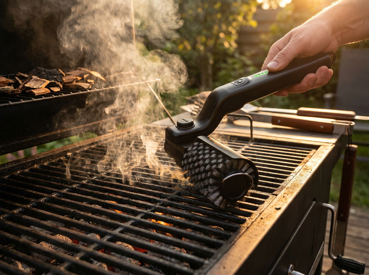 GrillMate cleaning grill grates in action